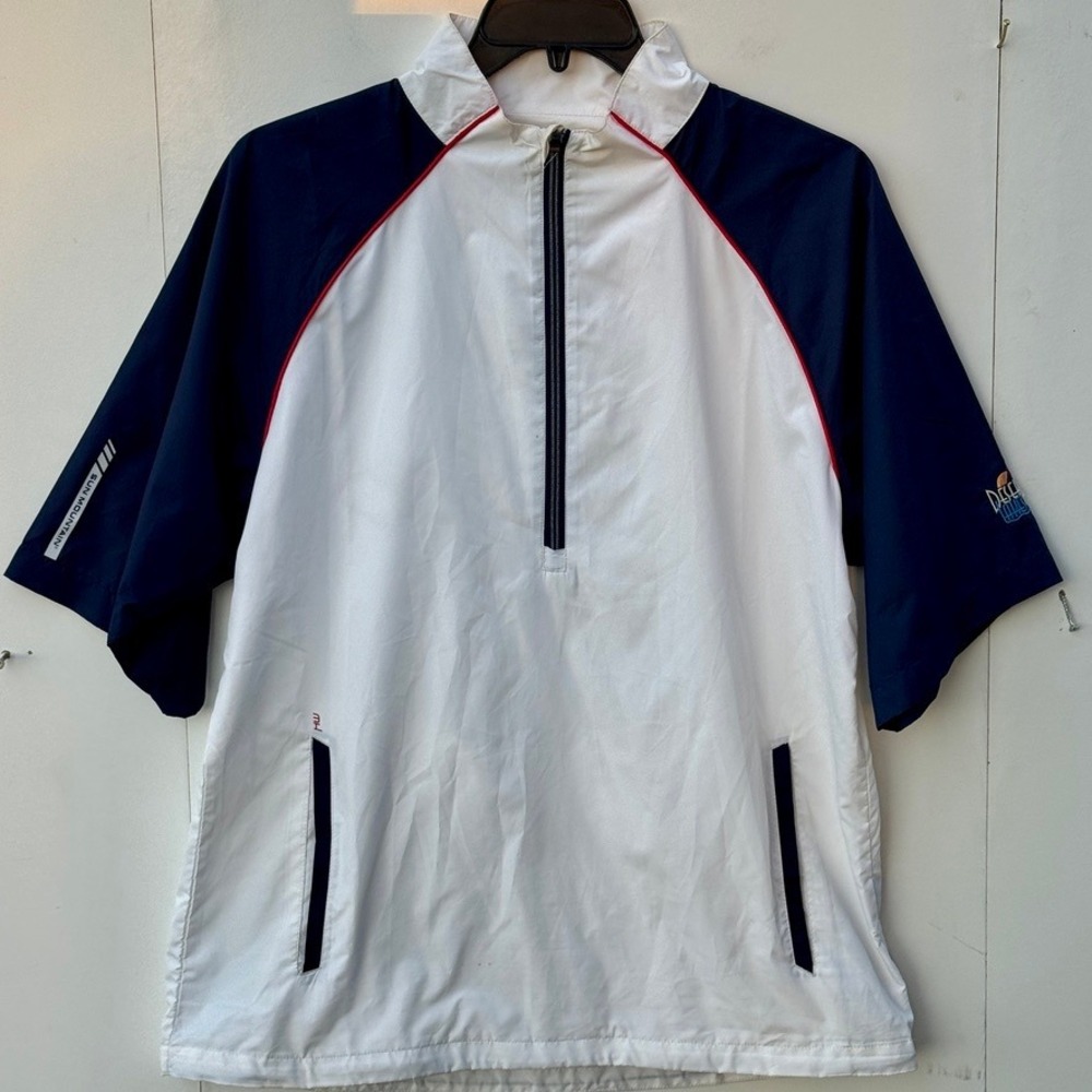 Sun Mountain Wind Wear Mens Large White Blue 1/4 Zip Short Sleeve Golf Pullover